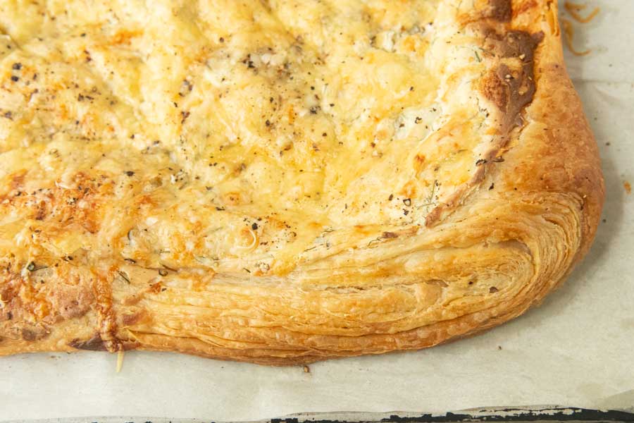 closeup of puff pastry garlic bread