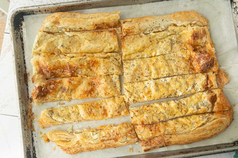cut sticks of puff pastry garlic bread