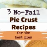 graham cracker crust in pie plate, oreo crumb crust in pie plate, cream cheese pastry, text overlay